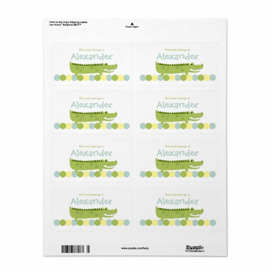 Alligator Crocodile Bookplate Label - Book Plate (Full Sheet)