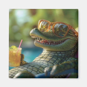 Alligator die geniet van een cocktail bij het zwem magneet