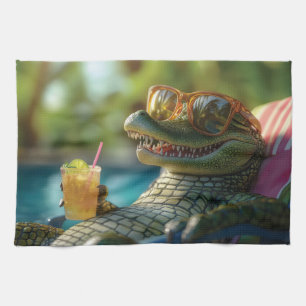 Alligator die geniet van een cocktail bij het zwem theedoek