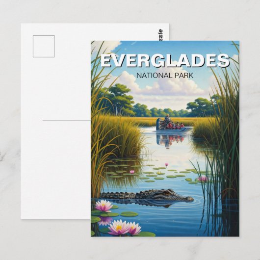 Alligator en Airboat Everglades Nationaal Park Briefkaart (Voorkant / Achterkant)