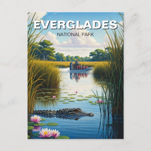 Alligator en Airboat Everglades Nationaal Park Briefkaart (Voorkant)