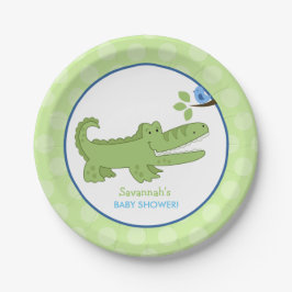 Alligator en Blauwe Vogel Baby Shower Papieren Bor Bordje