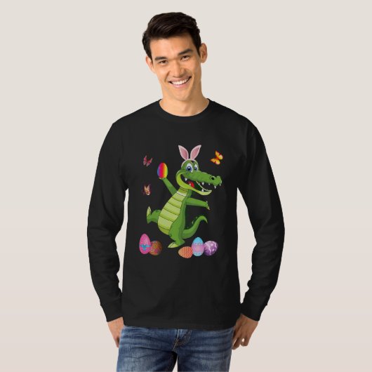 Alligator en Bunny Rabbit Pet Paaseieren Happy D T-shirt (Voorkant volledig)