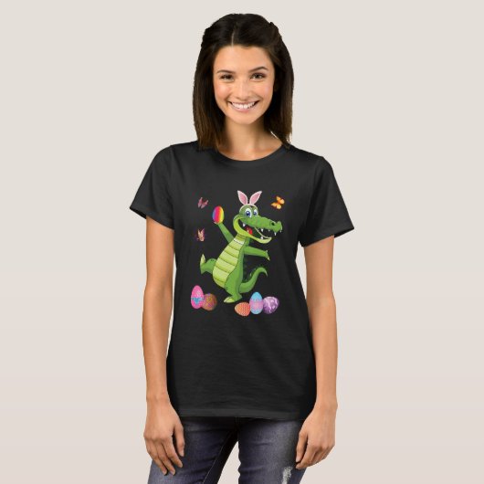 Alligator en Bunny Rabbit Pet Paaseieren Happy D T-shirt (Voorkant volledig)