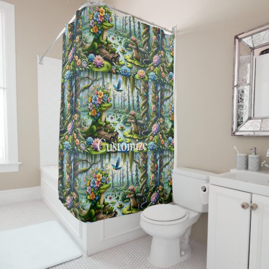 Alligator Fantasie Moeras Thunder_Cove Douchegordijn (In situ)