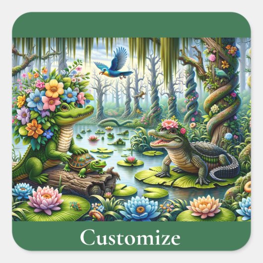 Alligator Fantasie Moeras Thunder_Cove Vierkante Sticker (Voorkant)