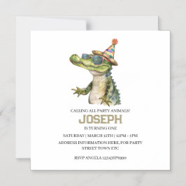 Alligator Feest Uitnodiging Invite zwembadfeestje Magnetische Uitnodiging