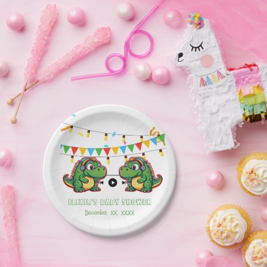 Alligator Feestelijke Kleurrijke Muziek Baby showe Papieren Bordje (Feest)