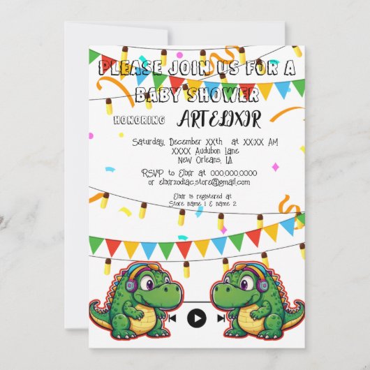 Alligator Feestelijke Kleurrijke Muziek Liefhebber Kaart (Voorkant)