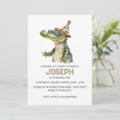 Alligator-feestuitnodiging Nodig zwembadfeest uit Kaart (Staand voorkant)