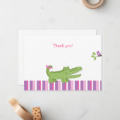 Alligator Flat Dank je wel, noot -Roze/Groen Notitiekaartje (Voorkant / Achterkant in situ)