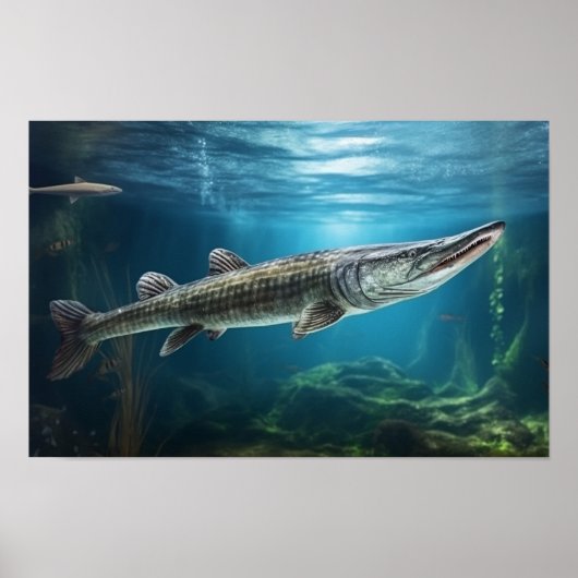 Alligator gar vis zwemmen Vis Print Poster (Voorkant)