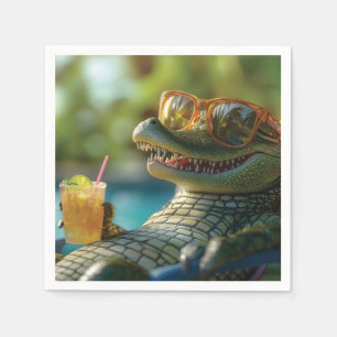 Alligator Geniet van een Cocktail bij het Zwembad Servet
