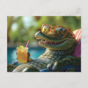 Alligator Genieten van een cocktail aan het zwemba Briefkaart
