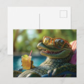 Alligator Genietend van een Cocktail bij het Zwemb Feestdagenkaart (Voorkant / Achterkant)