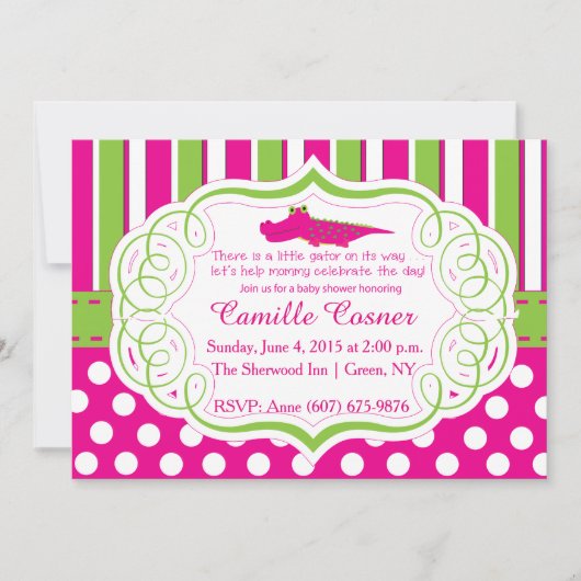 ALLIGATOR GIRL BABY SHOWER INVITE KAART (Voorkant)