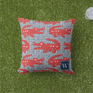  Alligator Greek Key- Red & Navy Monogram Buitenkussen
