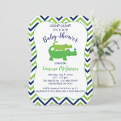 Alligator Green Blue Boy Baby shower Uitnodiging (Staand voorkant)