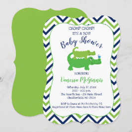 Alligator Green Blue Boy Baby shower Uitnodiging