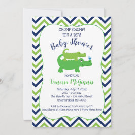 Alligator Green Blue Boy Baby shower Uitnodiging