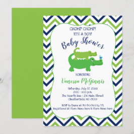 Alligator Green Blue Boy Baby shower Uitnodiging