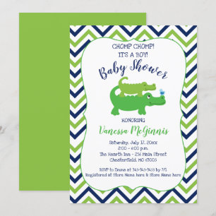 Alligator Green Blue Boy Baby shower Uitnodiging