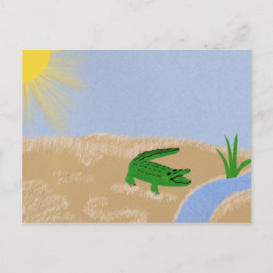 Alligator Green Whimsical Cartoon Art Briefkaart
