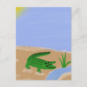 Alligator Green Whimsical Cartoon Art Briefkaart