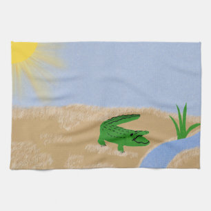 Alligator Green Whimsical Cartoon Art Theedoek