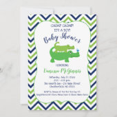 Alligator Groen Blauw Jongens Baby Shower Uitnodig Kaart (Voorkant)