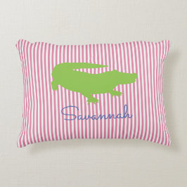 Alligator Groene roze Preppy Gepersonaliseerde Naa Accent Kussen