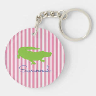 Alligator Groene roze Preppy Gepersonaliseerde Naa Sleutelhanger