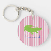 Alligator Groene roze Preppy Gepersonaliseerde Naa Sleutelhanger (Voorkant)