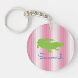 Alligator Groene roze Preppy Gepersonaliseerde Naa Sleutelhanger