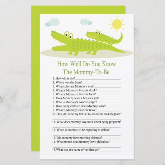 Alligator hoe goed je het baby shower spel kent (Voorkant / Achterkant)