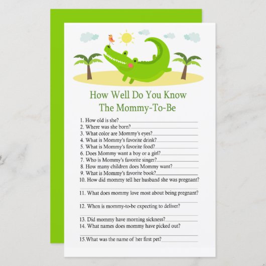 Alligator Hoe goed ken je het baby shower spel? (Voorkant / Achterkant)