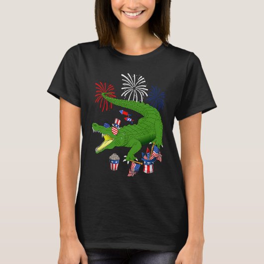 Alligator Holding American Flag Sunglasses Happy 4 T-shirt (Voorkant)