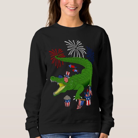 Alligator Holding American Flag Sunglasses Happy 4 Trui (Voorkant)