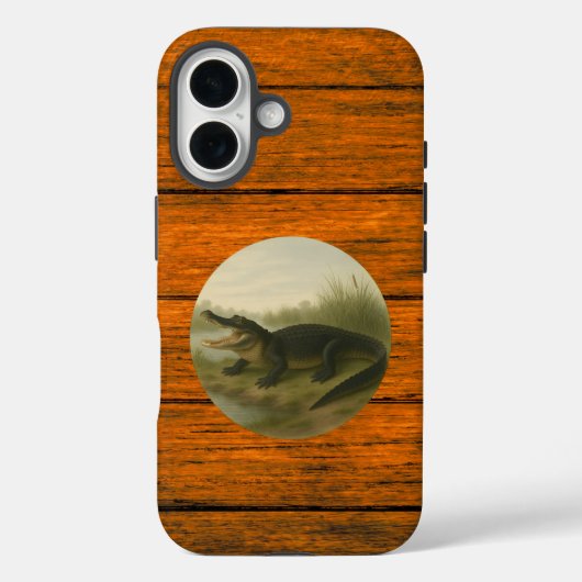 Alligator Houtstructuur iPhone 16 Hoesje (Achterkant)