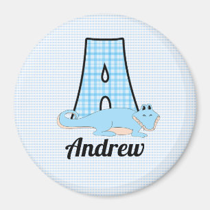 Alligator in blauw met Monogram A Magneet