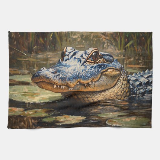 Alligator in de Everglades Wildlife Art Theedoek (Horizontaal)