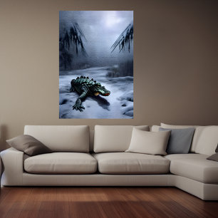 Alligator in de sneeuw AI Art Poster