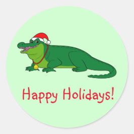 Alligator in een kerstmuts ronde sticker
