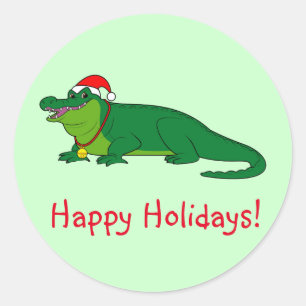 Alligator in een kerstmuts ronde sticker