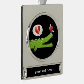 Alligator in Love Verzilverd Banner Ornament (Rechts)