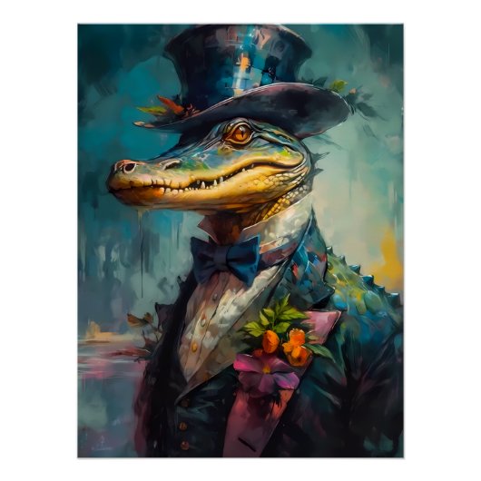 Alligator in Top Hat & Bow Stropdas Perfect Poster (Voorkant)