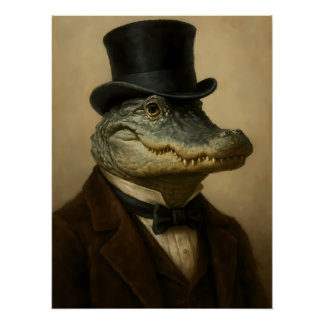 Alligator in Top Hat & Bow Stropdas Perfect Poster