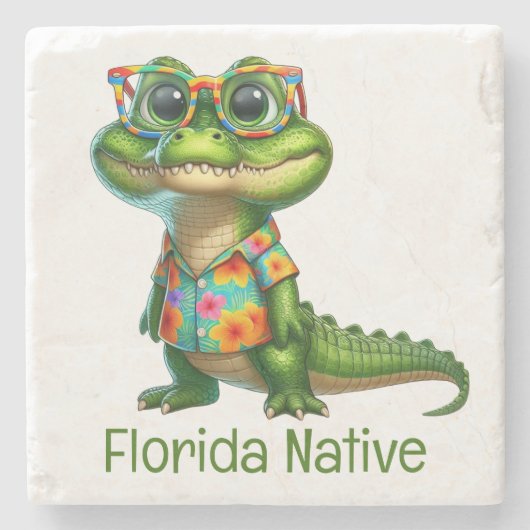 Alligator in tropisch Shirt Stenen Onderzetter (Voorkant)