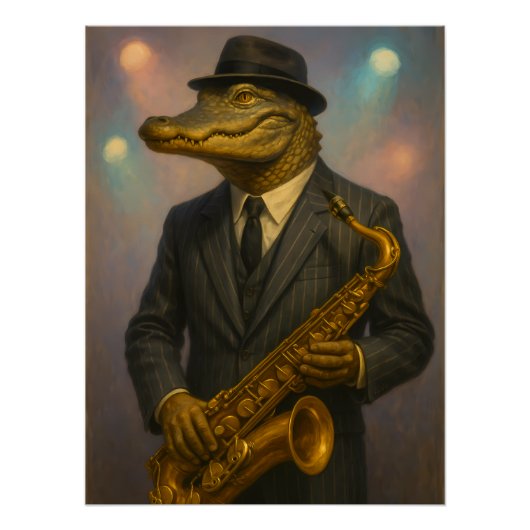 Alligator-jazzmuzikant Perfect Poster (Voorkant)