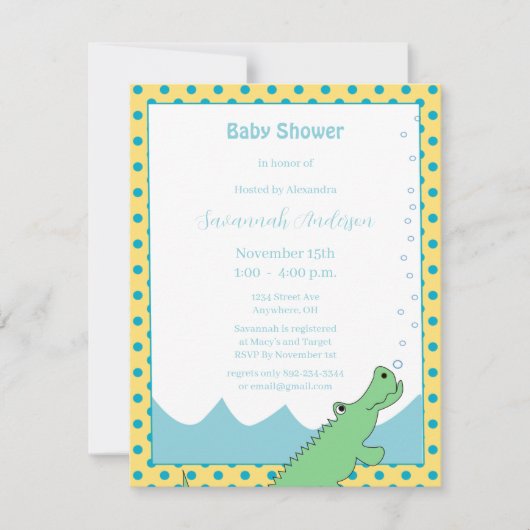 Alligator Jongens Baby Shower Uitnodigingen (Voorkant)